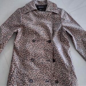 Something Navy Leopard Print Trench Coat Jacket Weatherproof Women’s XXS New